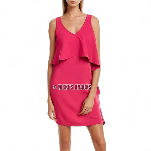 Trina Turk Fuchsia Pink Popover Mini Dress Sleeveless Ruffle Shift Party Size 8 - Picture 11 of 12